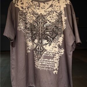 🎄ROMWE Winged Cross Graphic Tee - Gray